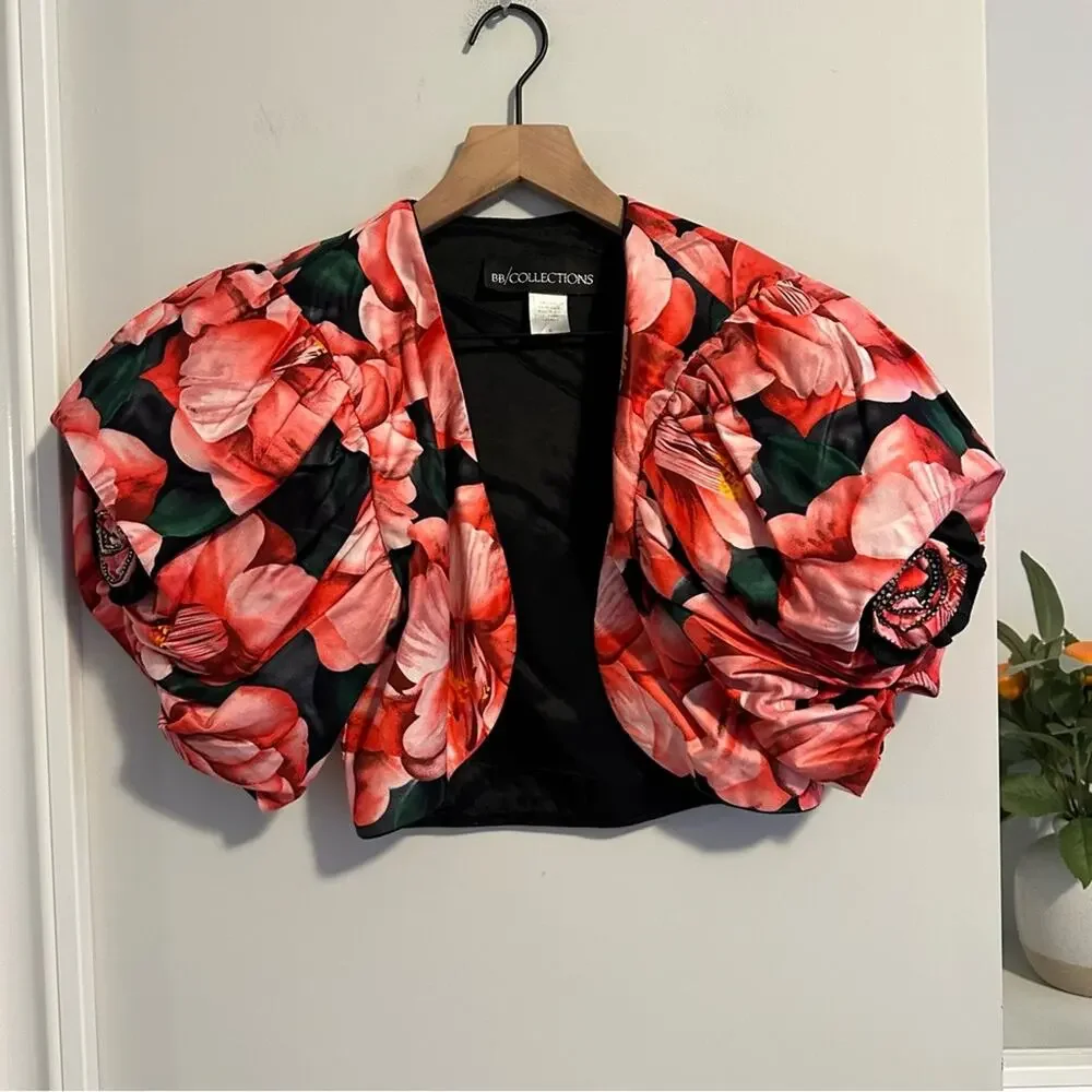 Vintage Floral Pink Rose Mini Dress & Jacket XS